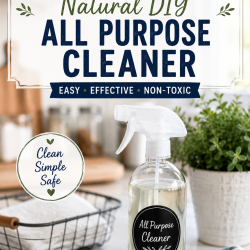 Four ingredient natural DIY all purpose cleaner in a spray bottle for an easy homemade household cleaning solution.