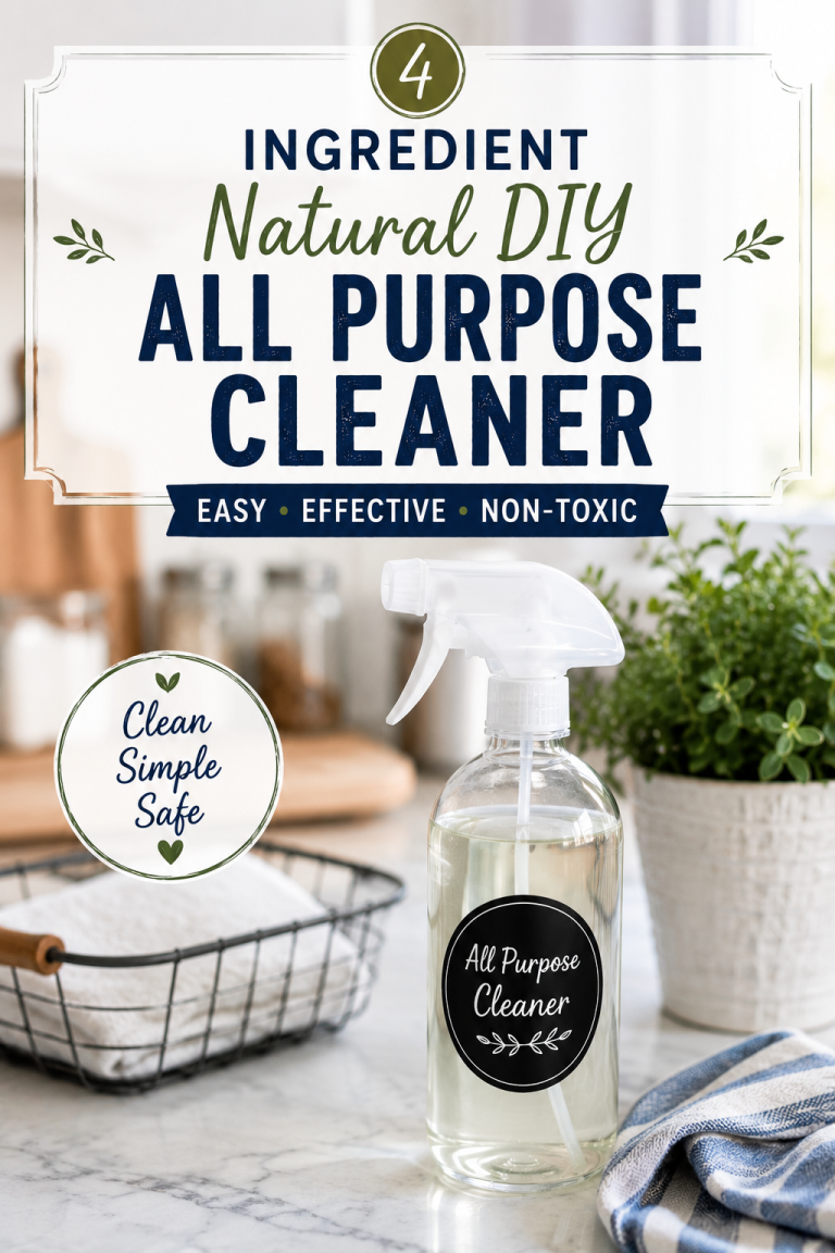 Four ingredient natural DIY all purpose cleaner in a spray bottle for an easy homemade household cleaning solution.