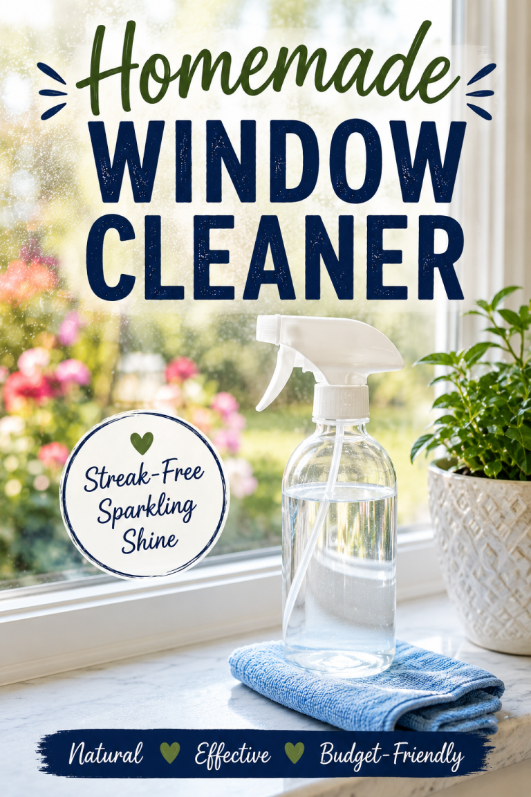 Homemade window cleaner in a spray bottle with a microfiber cloth for cleaning windows and leaving a streak-free shine.