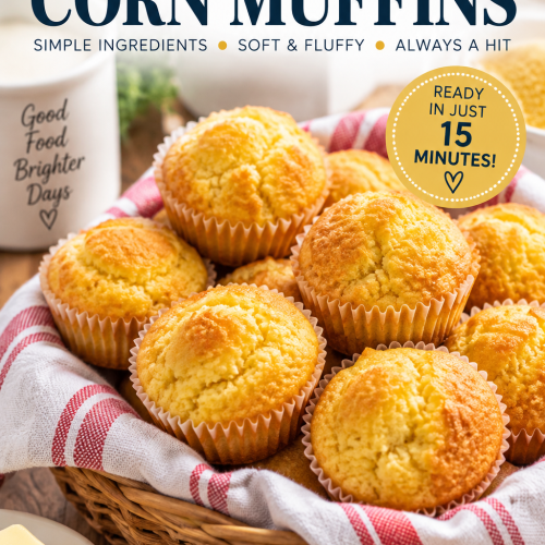 Homemade corn muffins served warm in a basket for a quick and easy 15-minute side dish.