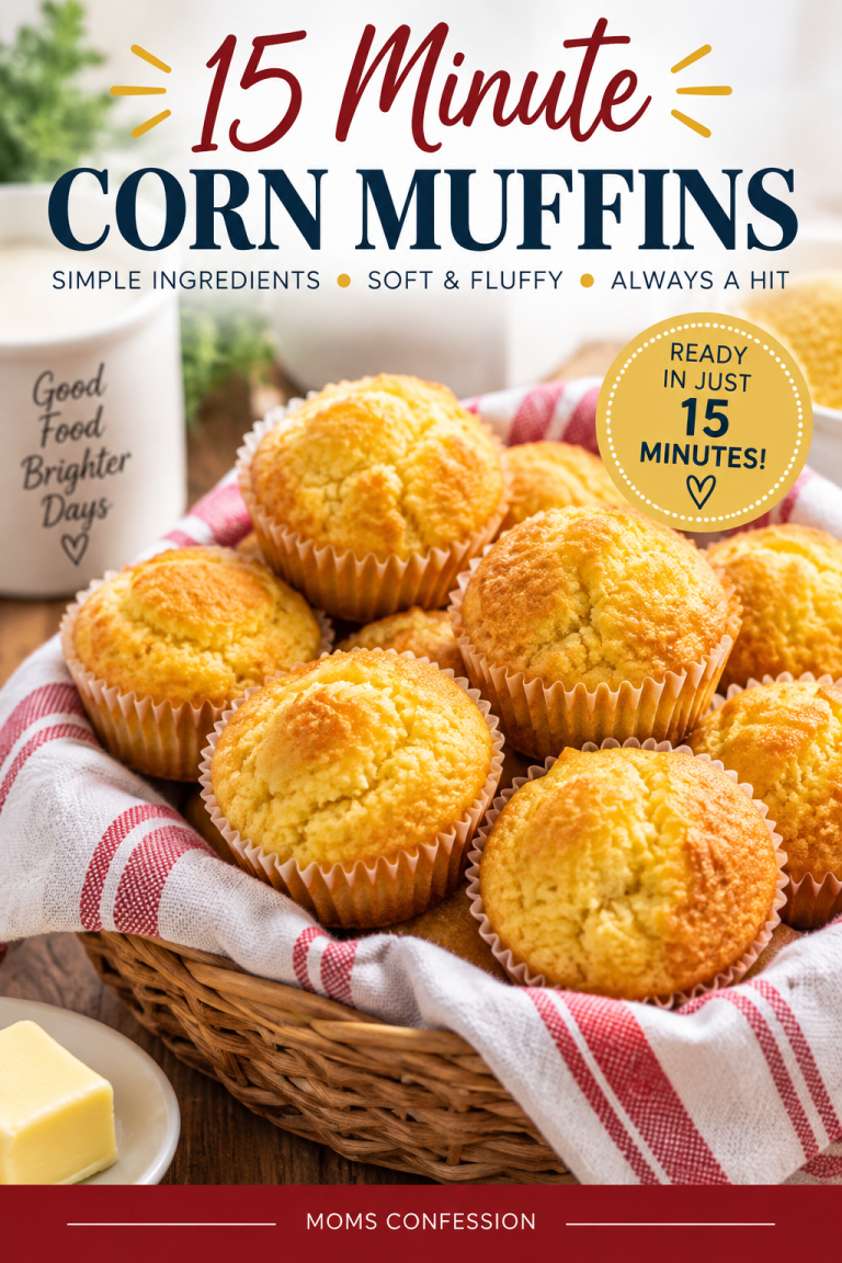 Homemade corn muffins served warm in a basket for a quick and easy 15-minute side dish.