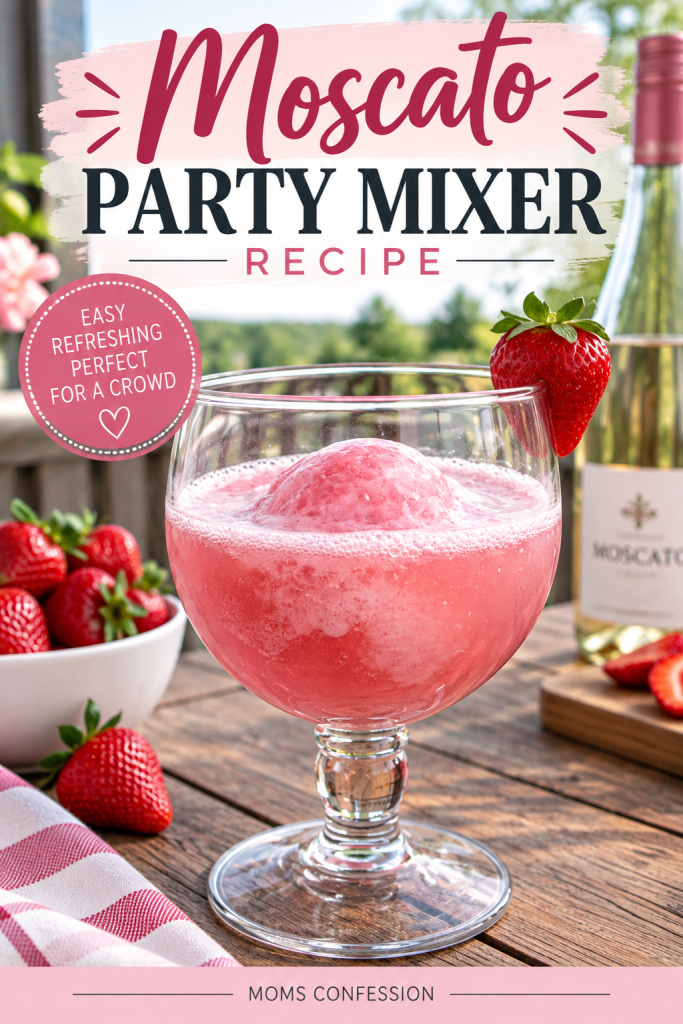 moscoto party mixer Pink Moscato party mixer served with strawberries for an easy and refreshing party drink.