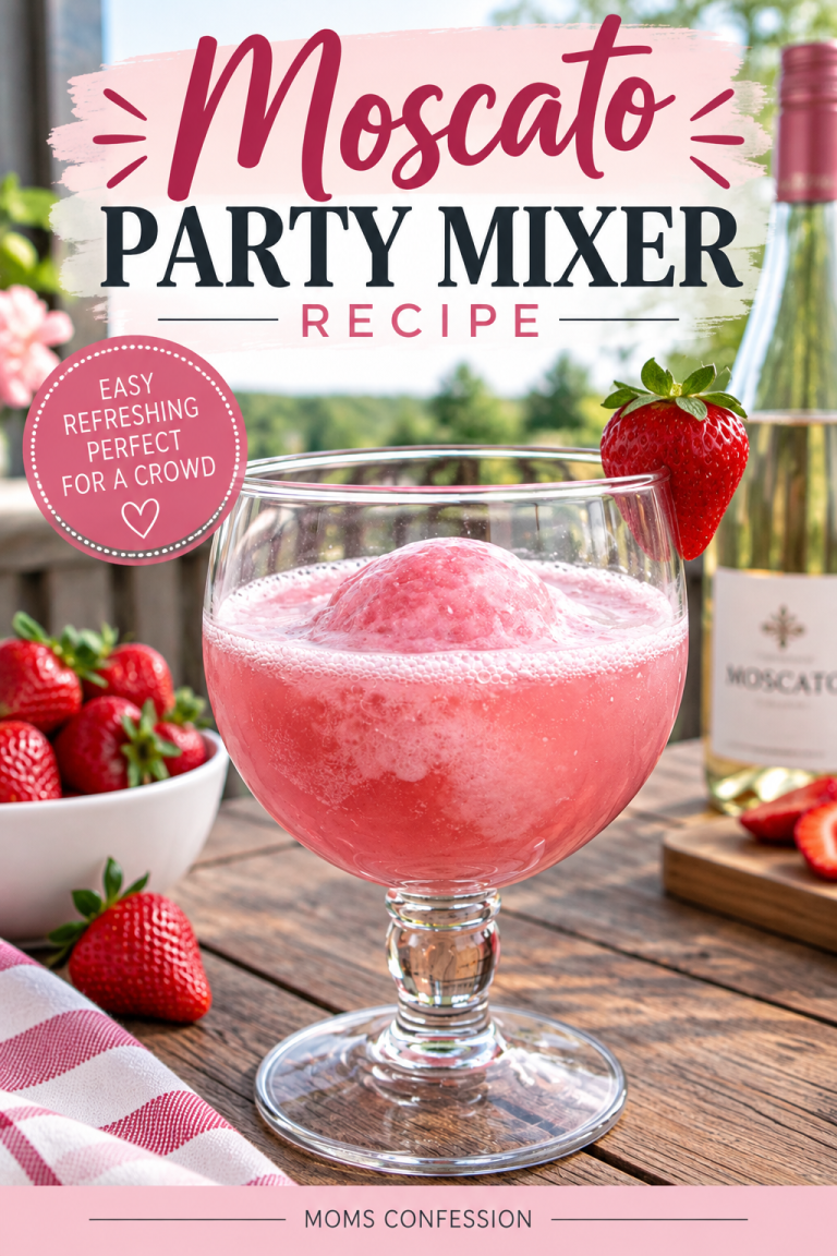 Pink Moscato party mixer served with strawberries for an easy and refreshing party drink.