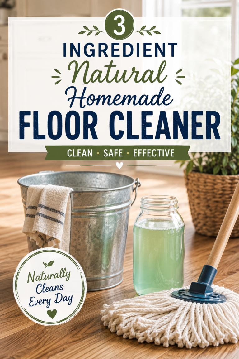 Three ingredient natural homemade floor cleaner with a mop and cleaning bucket for an easy DIY floor cleaning solution.