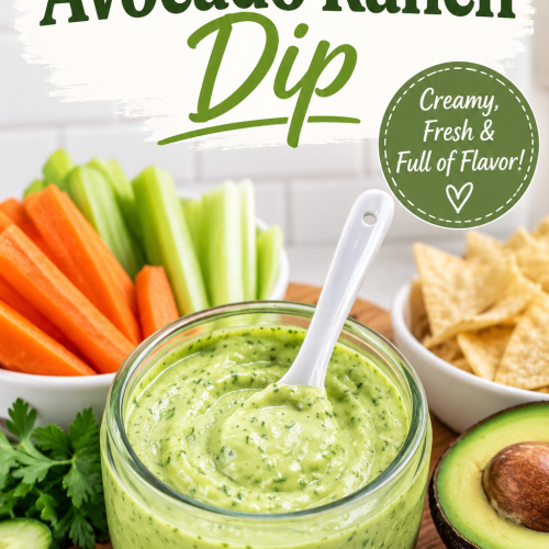 Creamy avocado ranch dip made with fresh avocado and herbs served with carrots, celery, cucumbers and tortilla chips.