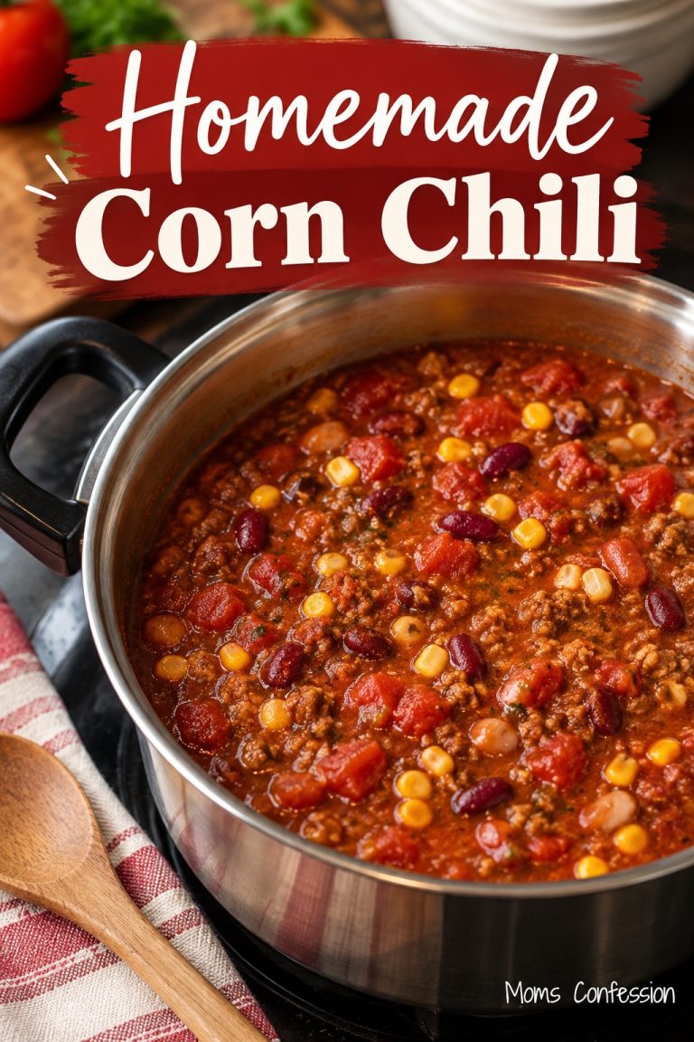 Homemade corn chili made with ground beef, kidney beans, tomatoes and corn for an easy hearty family dinner.