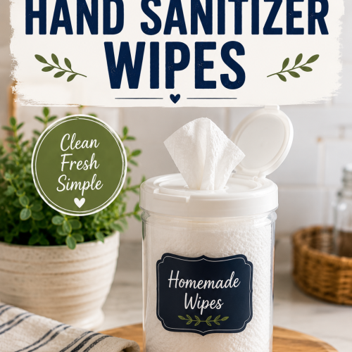 Homemade hand sanitizer wipes stored in a reusable container for convenient cleaning at home or on the go.