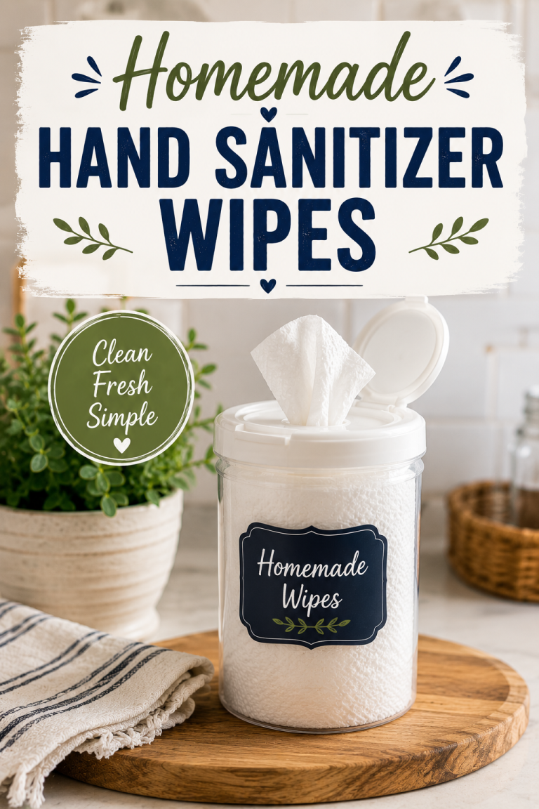 Homemade hand sanitizer wipes stored in a reusable container for convenient cleaning at home or on the go.