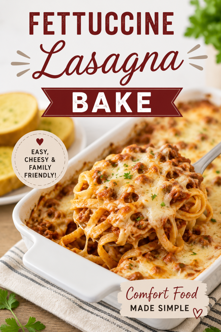 Fettuccine lasagna bake with pasta, hearty meat sauce and melted cheese for an easy family dinner.