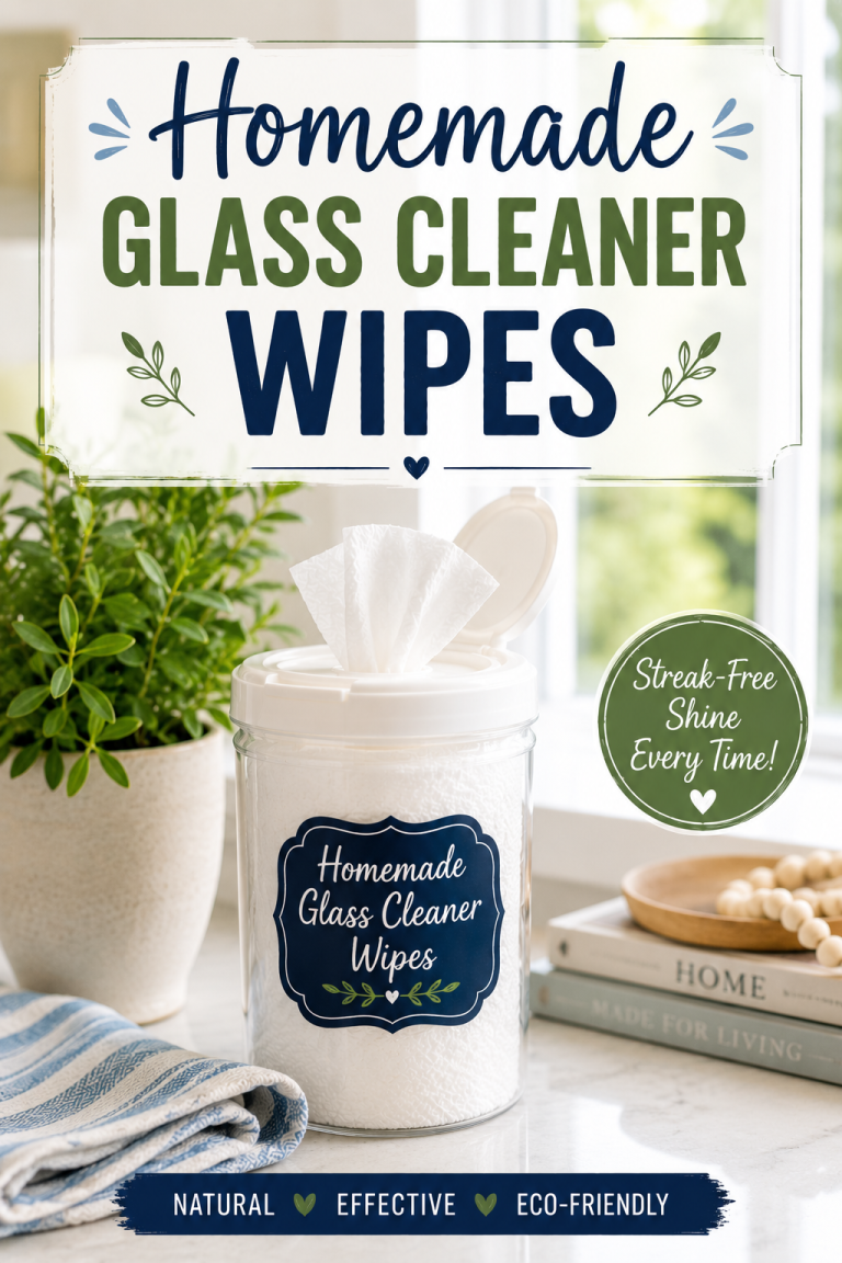 Homemade glass cleaner wipes in a reusable container for an easy way to clean windows, mirrors and glass surfaces.