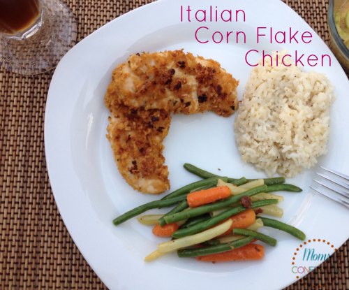 Easy Italian Corn Flake Chicken Dinner Recipe & Veggies