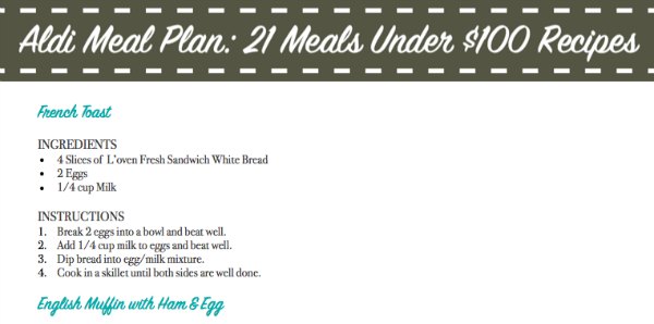 aldi meal plan printable recipe sample