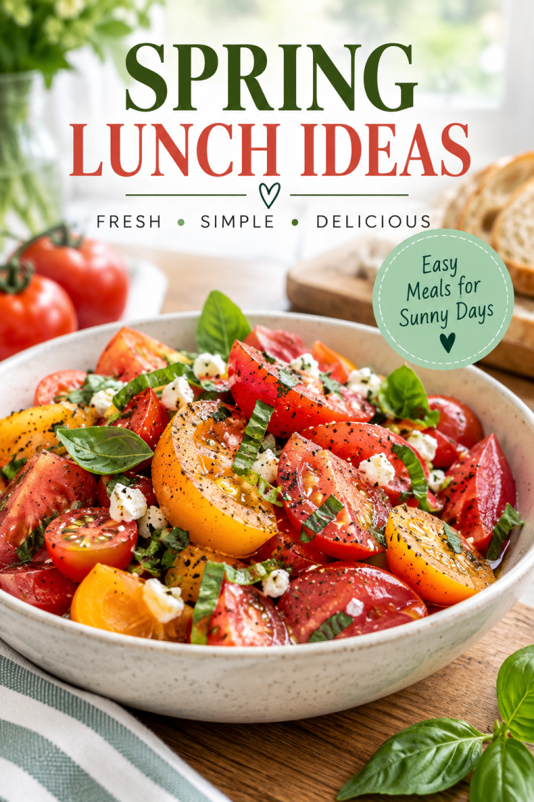 Fresh spring lunch ideas featuring a tomato salad with basil and cheese
