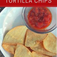 homemade baked tortilla chips with salsa