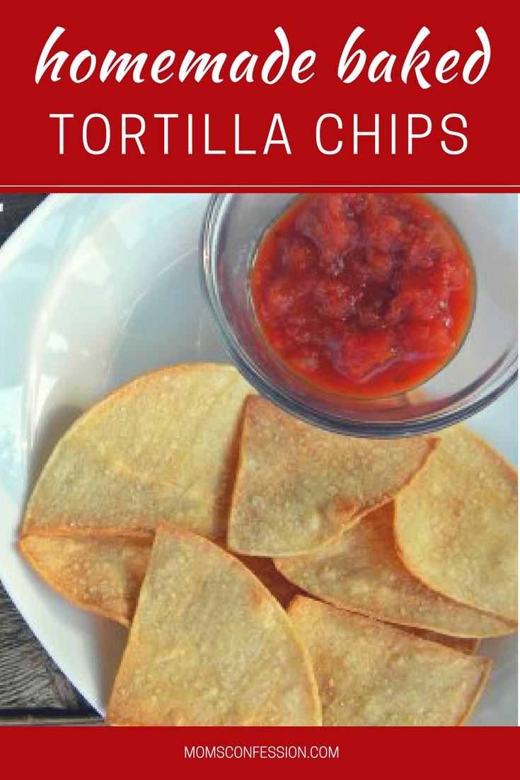homemade baked tortilla chips with salsa