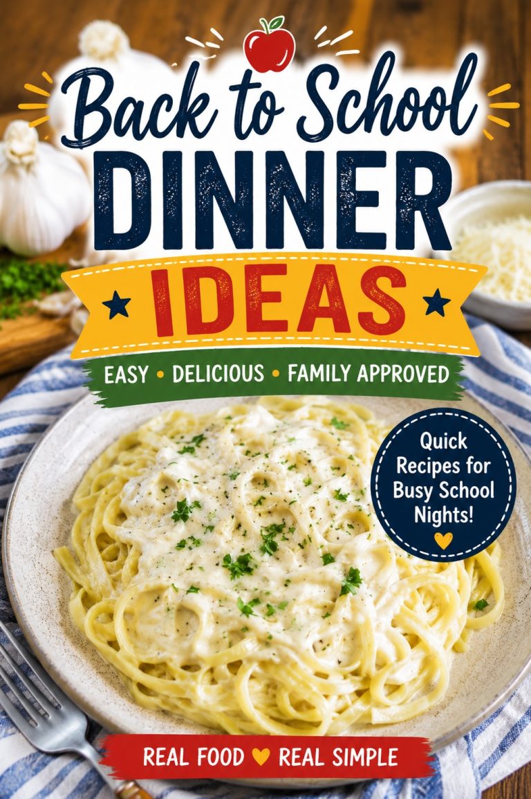 Creamy pasta dinner featuring easy back to school dinner ideas for quick, family-friendly meals on busy school nights.