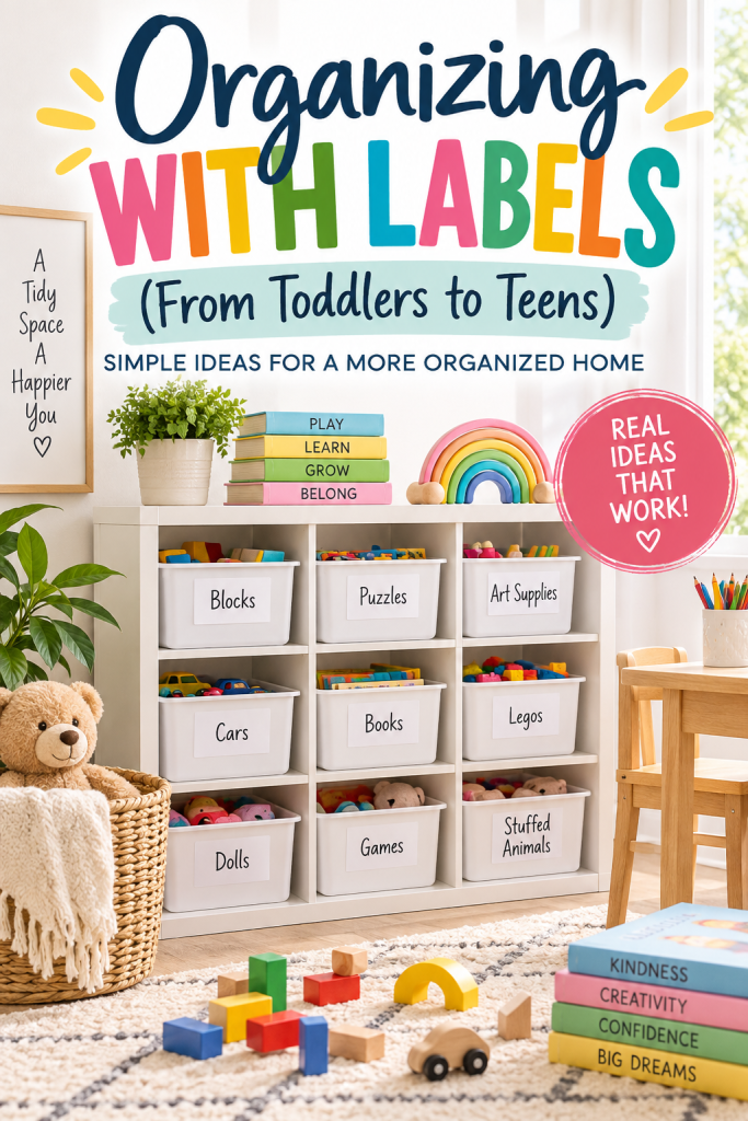 organizing-with-labels Organizing with labels for kids with simple storage ideas for toys, books, art supplies, games, and other everyday items.