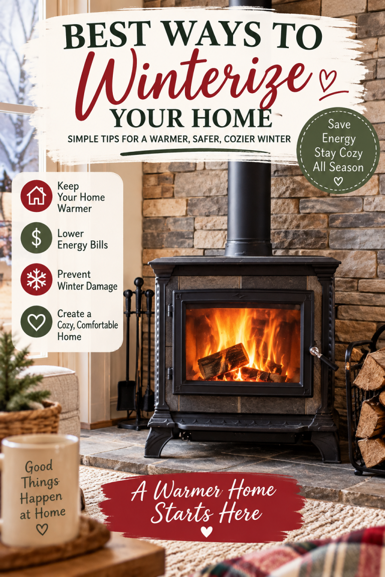 Best ways to winterize your home with simple tips to stay warm, lower energy bills, prevent winter damage, and create a cozy home.
