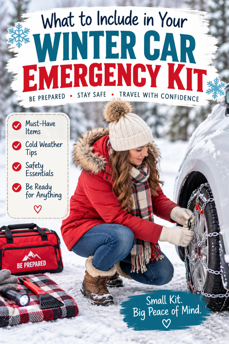 Winter car emergency kit essentials and cold weather safety items to keep in your vehicle for safer winter travel.