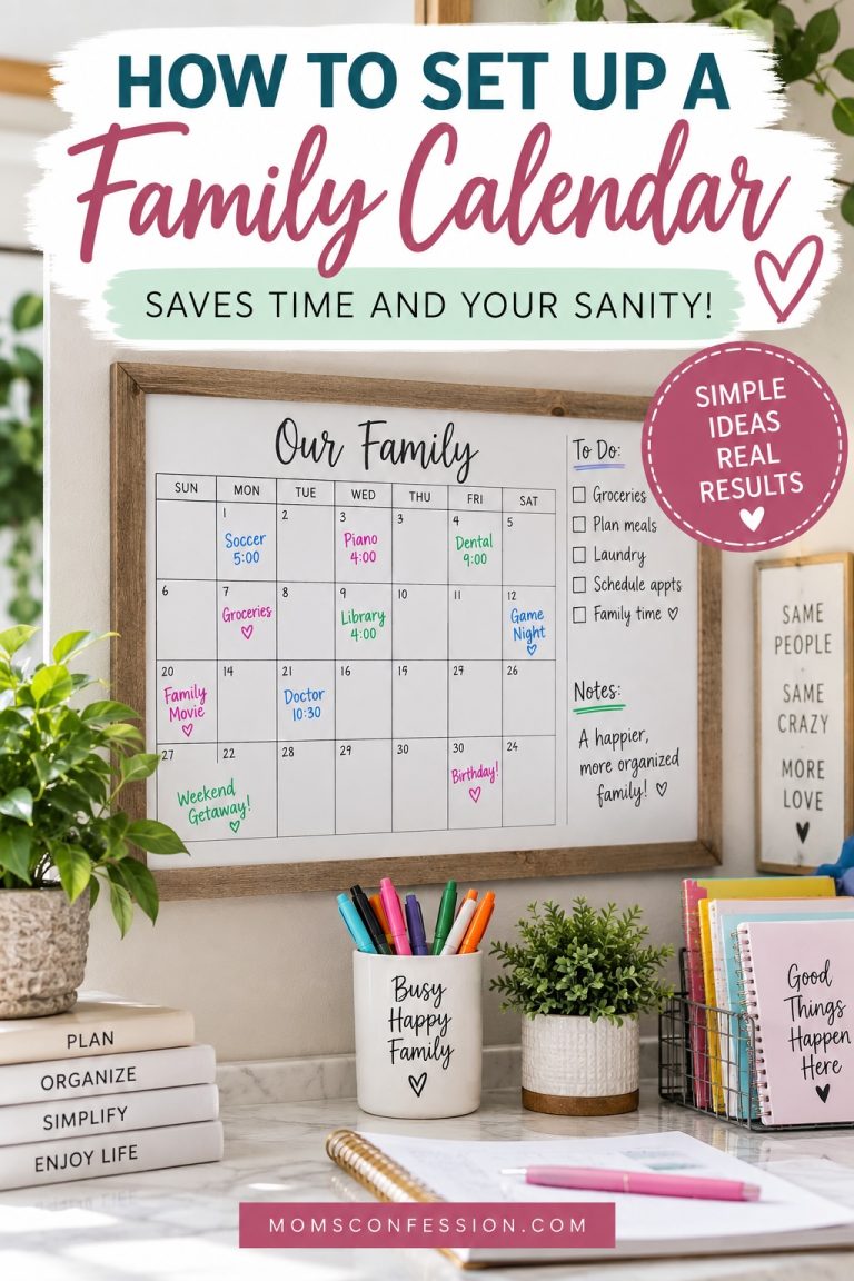 How to set up a family calendar to organize schedules, appointments, meals, activities, and family time.