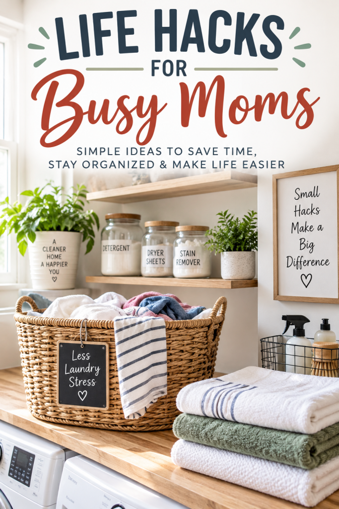 Life hacks for busy moms with simple ideas to save time, stay organized and make life easier