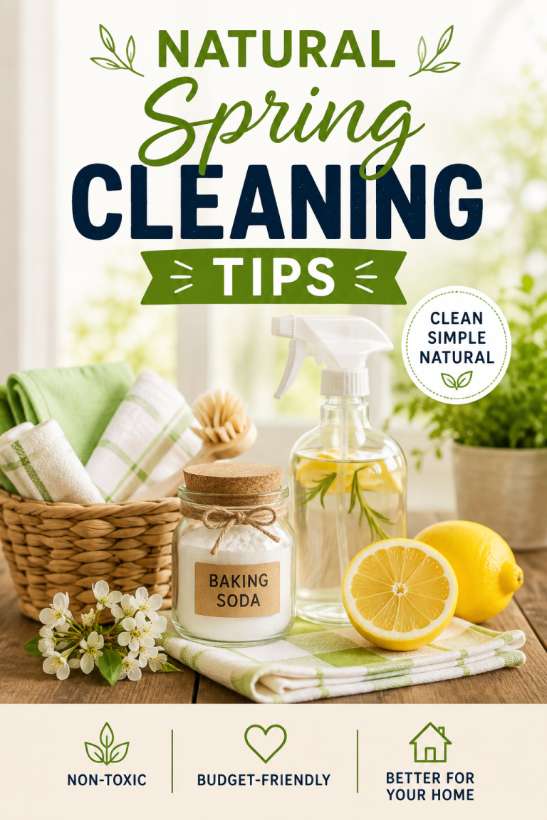 Natural spring cleaning tips using simple household ingredients like baking soda and lemon for a fresh and clean home.