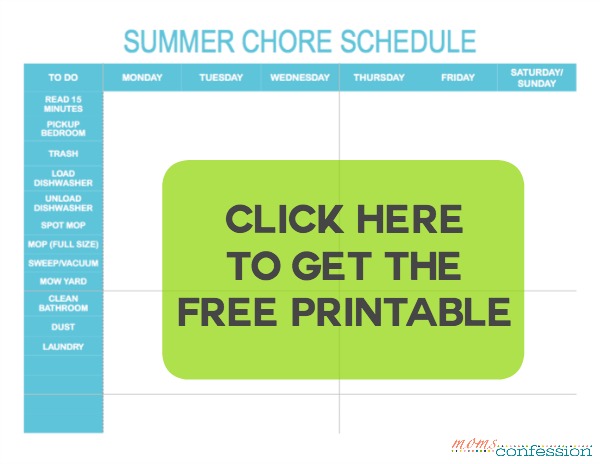 printable summer chore schedule for teens