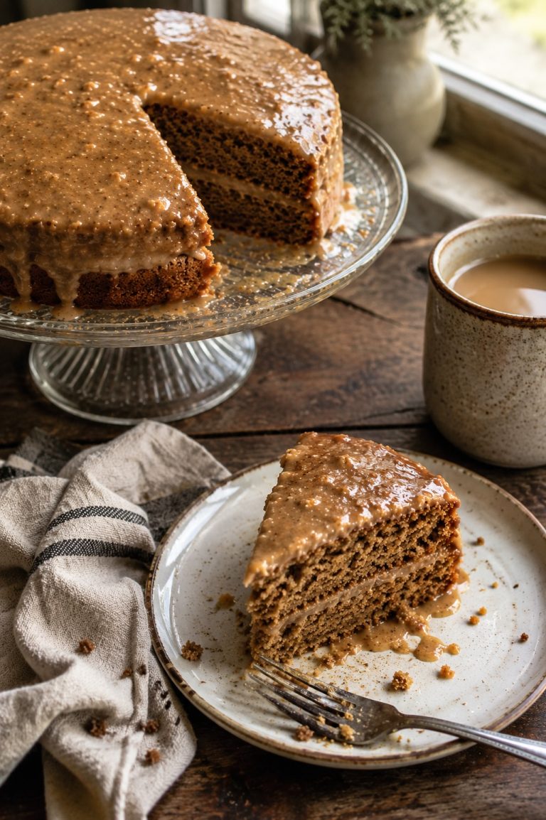 Homemade pumpkin spice carrot cake with two layers and creamy frosting served with a slice on a plate.