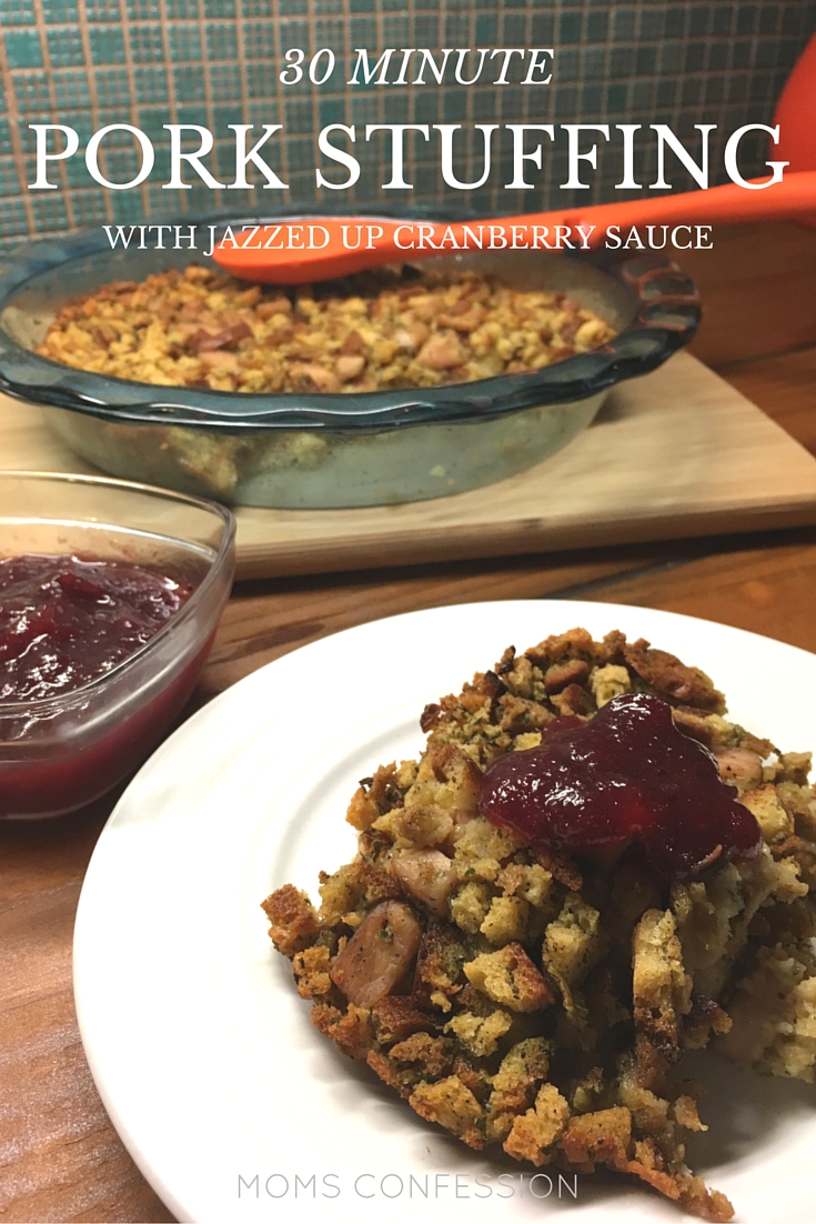 This is the best 30 minute pork stuffing recipe. Serve with our jazzed up cranberry sauce and it's perfect on your Thanksgiving plate!