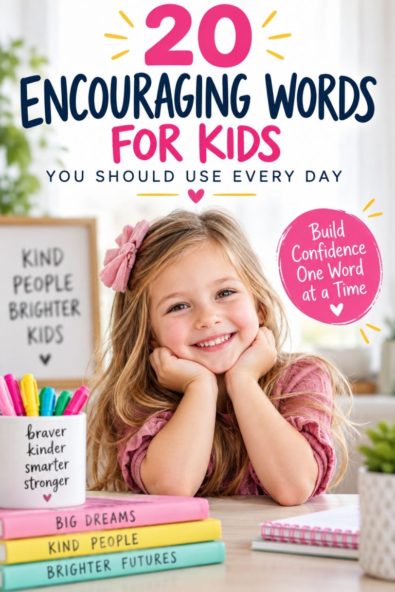 20 encouraging words for kids to help build confidence, kindness, and a positive mindset.