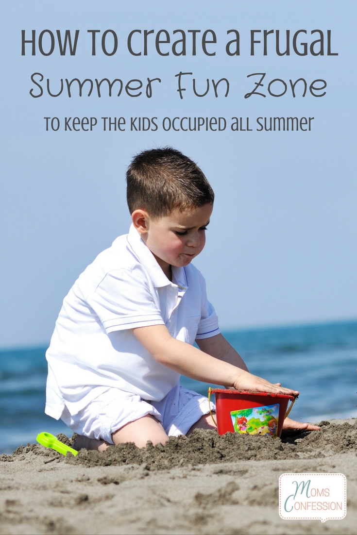 Summer fun is guaranteed with this easy DIY frugal summer fun zone for your backyard! It's ideal for keeping kids busy all summer long & having some fun in the sun!