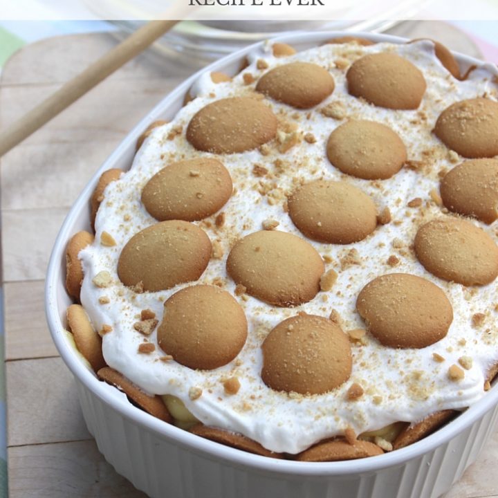 banana pudding in a bowl on a cutting board