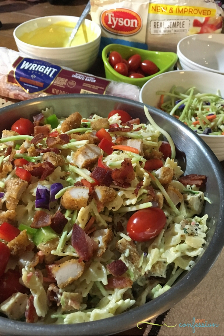 You need this one dish dinner meal solution idea for back to school. This chicken bacon pasta salad is the perfect 20 minute meal idea to start the school year off with an easy family meal.