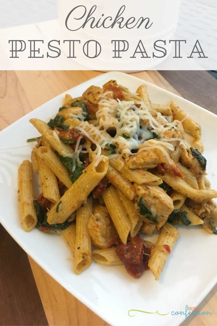 Our Chicken Pesto Pasta Recipe is a favorite easy and flavorful weeknight dish!  Add this to your menu plan for a great veggie filled meal!