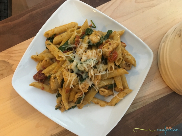 Our Chicken Pesto Pasta Recipe is a favorite easy and flavorful weeknight dish!  Add this to your menu plan for a great veggie filled meal!