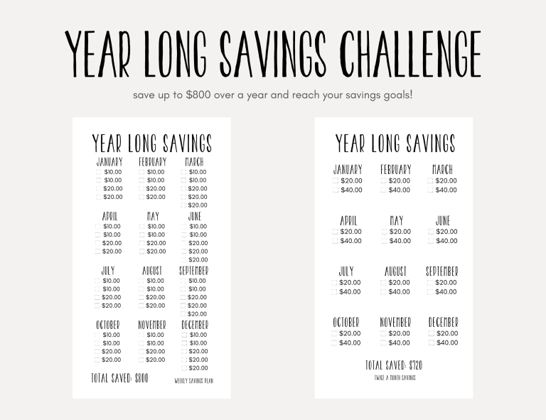 Year Long Cash Savings Tracker