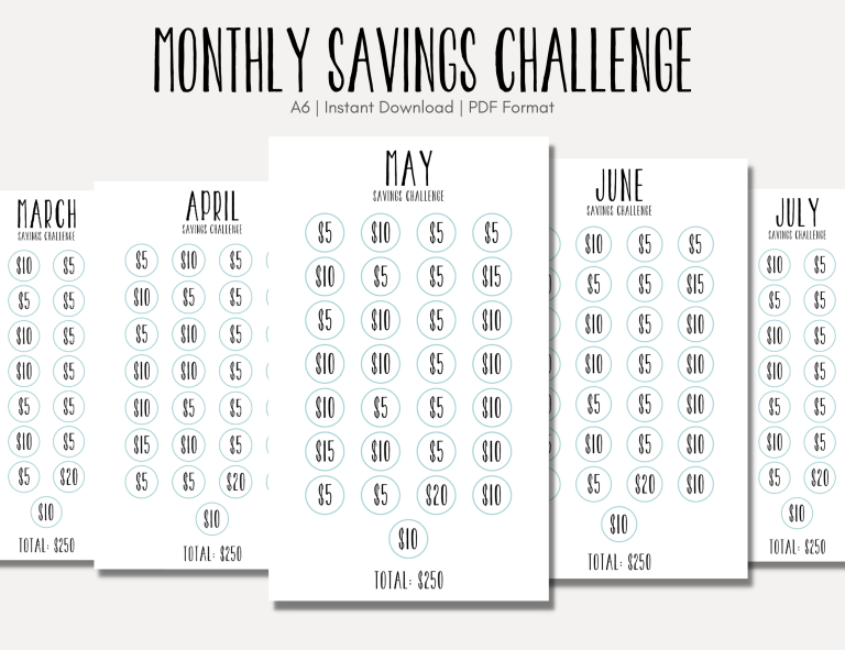 12 Month Monthly Budget Savings Challenge (January – December)